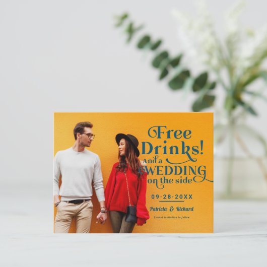 Carte Postale Boissons Gratuites Amusant Mariage Décontracté Enr (Debout devant)