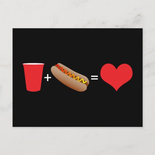 Carte Postale boissons + hot dogs = amour (Devant)