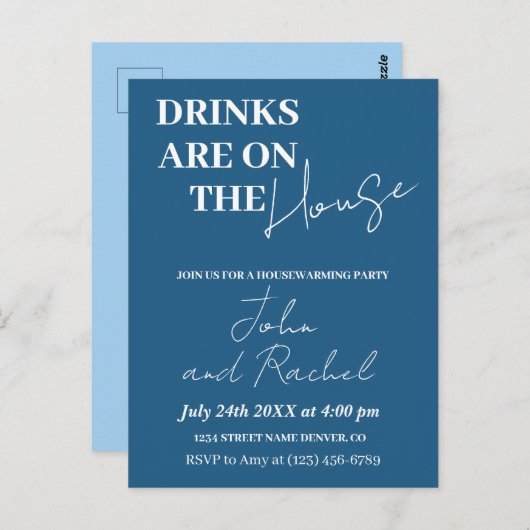 Carte Postale Boissons sont sur la maison ménage fête de chauffa (Devant / Derrière)