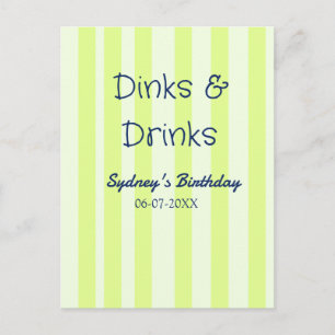 Carte Postale boissons & verres rayé vert anniversaire nom date