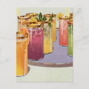Carte Postale Boissons vintages, boissons avec glaçons sur plate