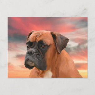 Carte Postale Boîte à mignon chien Boxer peinture à l'huile coul
