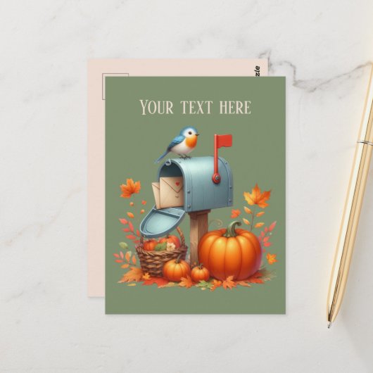 Carte Postale Boîte aux lettres automne saisonnier ajouter un me (Devant/Arrière en situation)