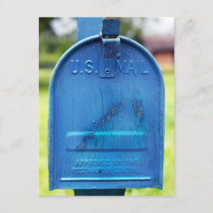 Carte Postale Boîte aux lettres bleue rustique portrait