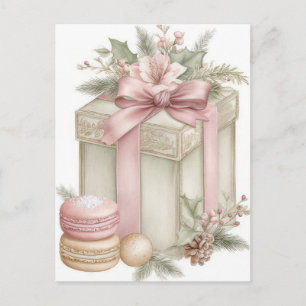 Carte Postale Boîte cadeau de Noël pastel festive et élégante
