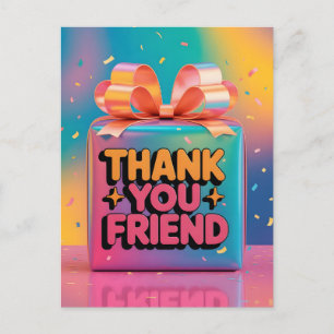 Carte Postale Boîte-cadeau vibrante 3D Merci l'ami avec confetti