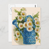 Carte Postale Boîte d'arrosage bleue de fleur (Devant / Derrière)
