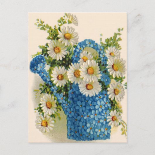 Carte Postale Boîte d'arrosage bleue de fleur (Devant)