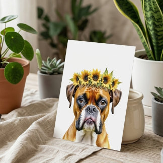 Carte Postale Boîte de peinture à l'aquarelle Chien Boxer Couron