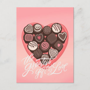 Carte Postale Boite en forme de coeur de chocolats design Valent