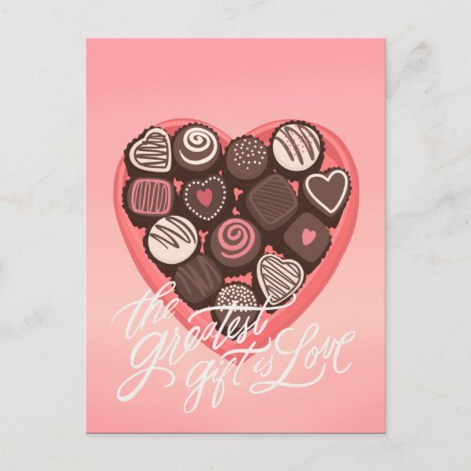 Carte Postale Boite en forme de coeur de chocolats design Valent (Devant)