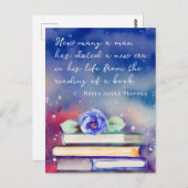 Carte Postale Boîtes et couleur bleue d'aquarelle Script devis p (Devant / Derrière)