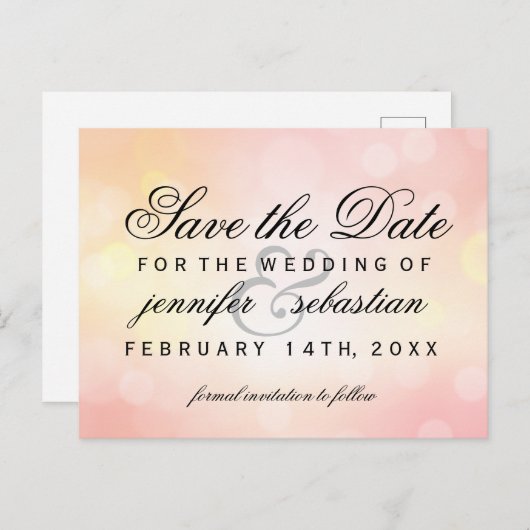 Carte Postale Bokeh Bokeh Mariage clair rose glamour (Devant / Derrière)