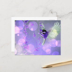 Carte Postale Bokeh Bubbles Flying Hummingbird - Violet