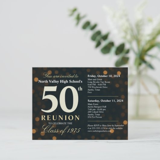 Carte Postale Bokeh Lights 50th High School Reunion 2 Day Event (Debout devant)
