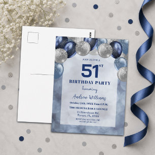 Carte Postale Bokeh Lights 51e Glitter Ballons Fête d'Anniversai