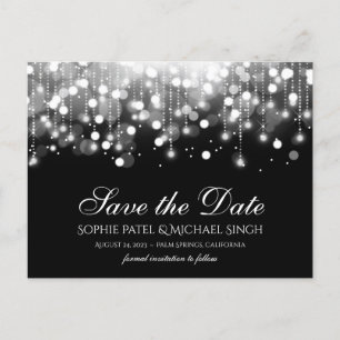 Carte Postale Bokeh Lights Black and White Enregistrer la date