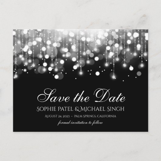 Carte Postale Bokeh Lights Black and White Enregistrer la date (Devant)
