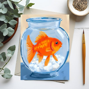 Carte Postale Bol à poissons Poisson rouge peint à l'aquarelle