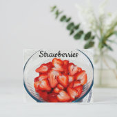 Carte Postale Bol de fraises rouges tranchées Photographie (Debout devant)