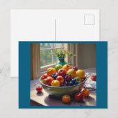 Carte Postale Bol de fruit sur table peinture à l'huile classiqu (Devant / Derrière)