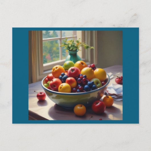 Carte Postale Bol de fruit sur table peinture à l'huile classiqu (Devant)
