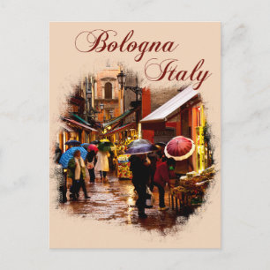 Carte Postale Bologne, Italie : Shopping sous la pluie