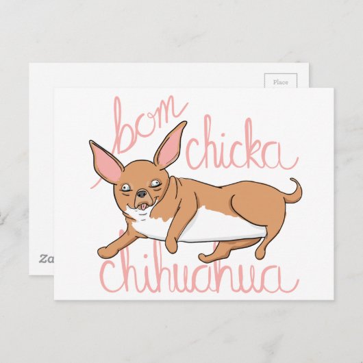 Carte Postale Bom Chicka Chihuahua Drôle Chien Pun (Devant / Derrière)