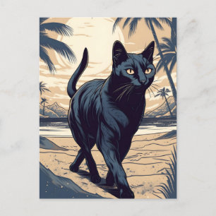 Carte Postale Bombay-Cat sur une plage tropicale au coucher du s