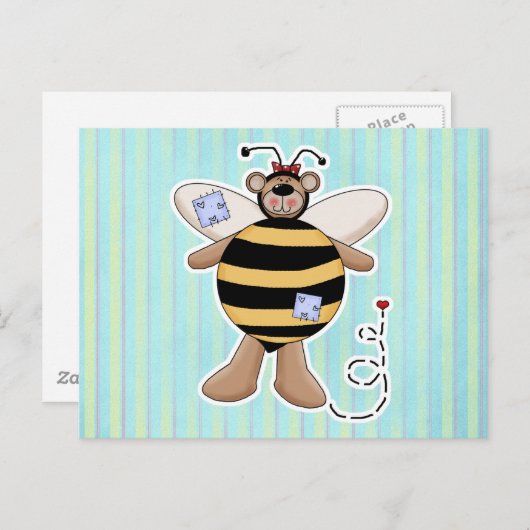 Carte Postale Bomble de patchs de coeur Ours d'abeille (Devant / Derrière)