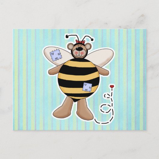 Carte Postale Bomble de patchs de coeur Ours d'abeille (Devant)