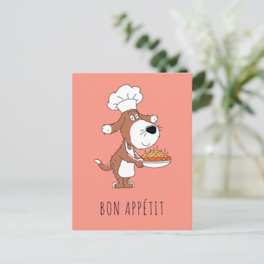 Carte Postale Bon Appétit Chef Cook Cute Funny Chien Puppy Carto (Debout devant)
