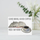 CARTE POSTALE BON LIVRE, BON CAFÉ (Debout devant)