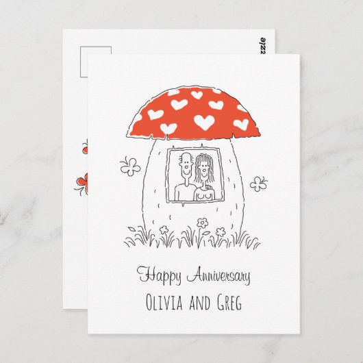 Carte Postale Bon Mariage Anniversaire Coeur Champignon (Devant / Derrière)