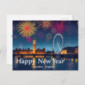 Carte Postale Bon Nouvel An Londres Feu d'artifice sur Big Ben (Devant / Derrière)