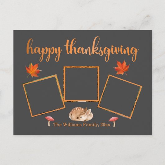 Carte Postale bon thanksgiving, 3 photos gris orange vacances (Devant)