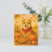 Carte postale Bon thanksgiving à Citrouille Corgi (Debout devant)
