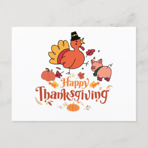 Carte Postale Bon thanksgiving Animaux de ferme et Citrouilles