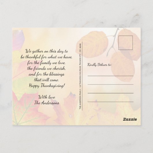 Carte Postale Bon thanksgiving Automne Automne Salutations (Dos)