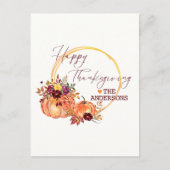 Carte Postale Bon thanksgiving Automne fleuri citrouille et feui (Devant)