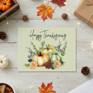 Carte Postale Bon thanksgiving coloré Citrouille aquarelle