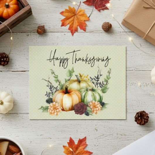 Carte Postale Bon thanksgiving coloré Citrouille aquarelle