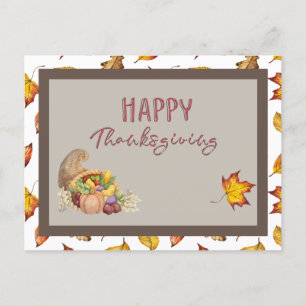 Carte Postale Bon thanksgiving Cornucopia Panier Feuilles d'auto