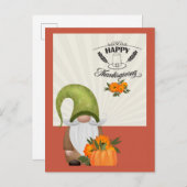 Carte Postale Bon thanksgiving Cute Gnome (Devant / Derrière)