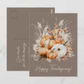 Carte Postale Bon thanksgiving d'aquarelle Citrouilles d'herbe s (Devant / Derrière)