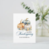 Carte Postale Bon thanksgiving Gold Orange Blue Citrouilles (Debout devant)
