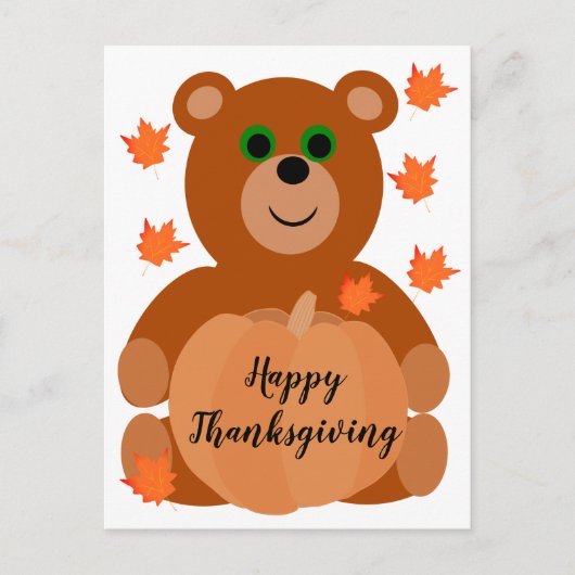 Carte Postale Bon thanksgiving mignon Ours Teddy Citrouille Feui (Devant)