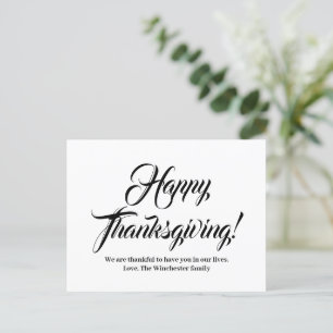 Carte Postale Bon thanksgiving noir script personnalisé élégant