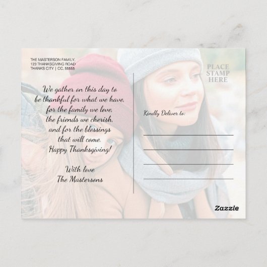 Carte Postale Bon thanksgiving photo simple salutations (Dos)