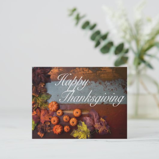 Carte Postale Bon thanksgiving Rustique Automne Feuilles Gourdes (Debout devant)